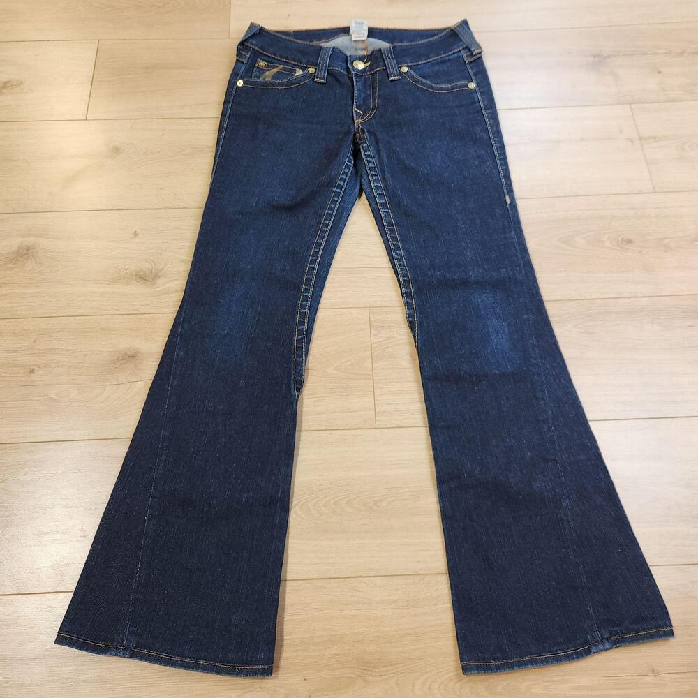 Vintage Y2K True Religion Joey Jeans Womens 31x33 Blue Low Rise Twisted Flare